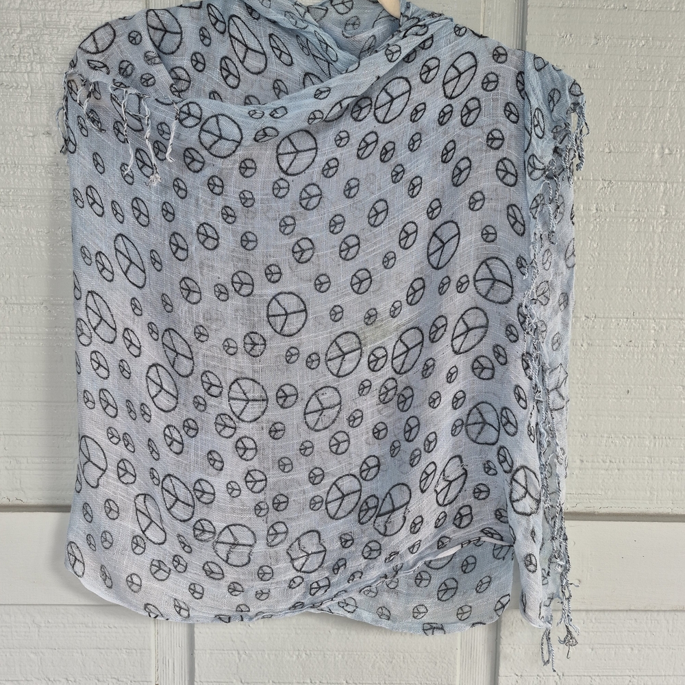 Peace Sign Light Blue Shawl, Long Scarf, or Wrap O/S Boho Hippie - Picture 6 of 6